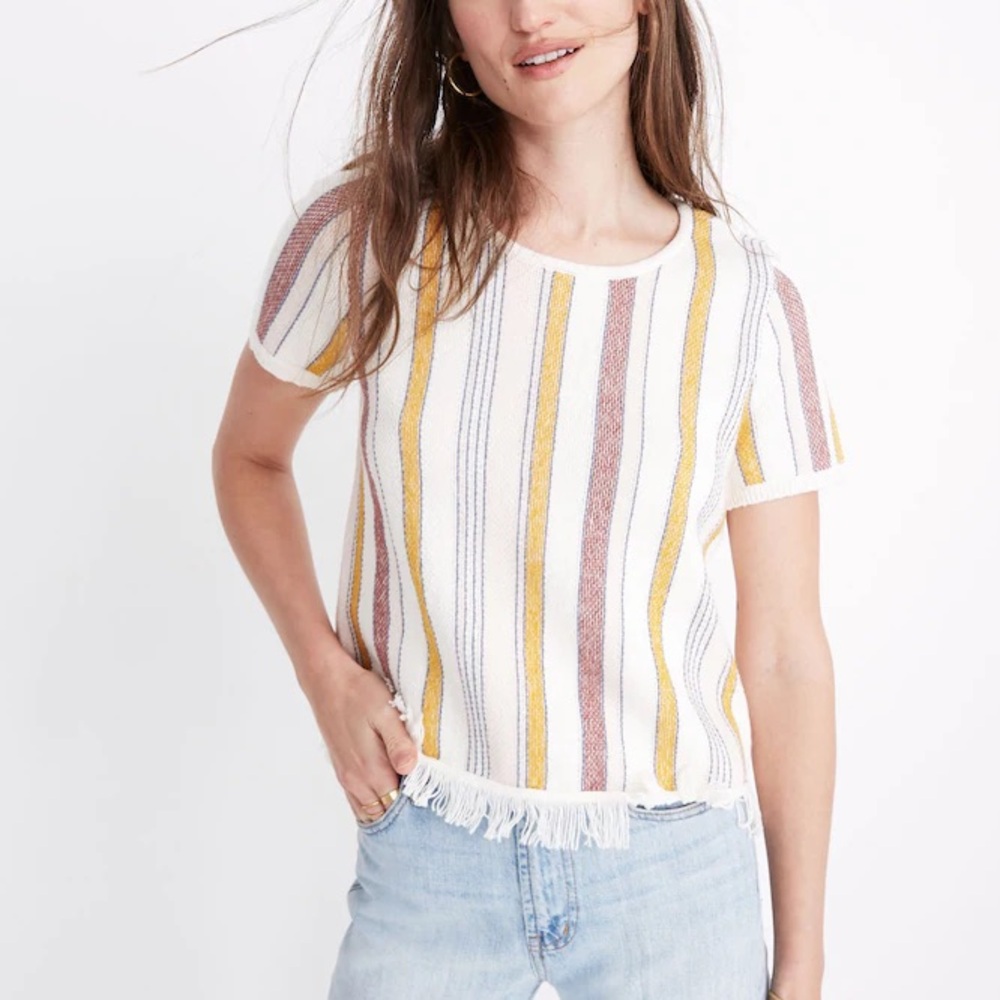 Madewell Blakely Stripe Sweater Tee Fringe Small Boho